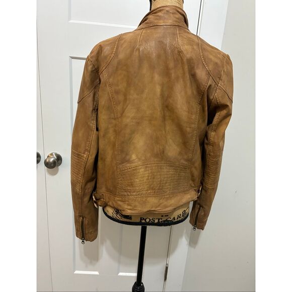 Free People Rugged Leather Jacket Camel Small 100% Lamb Leather - Picture 8 of 15